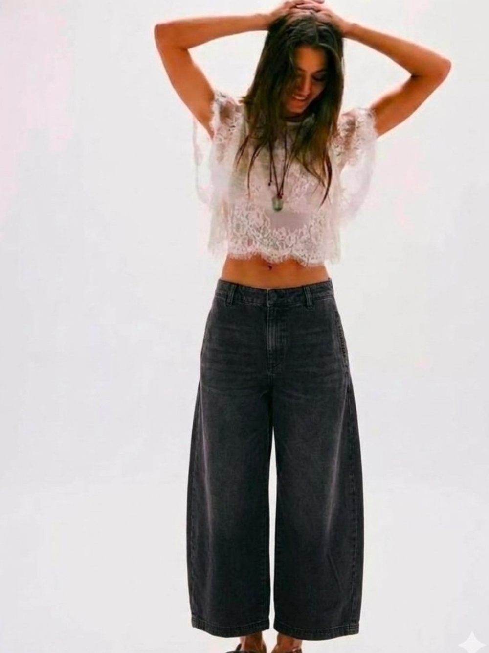 NWT Free People We The Free Lay Down Chino Trousers Wide Leg Faded Onyx Pants 6